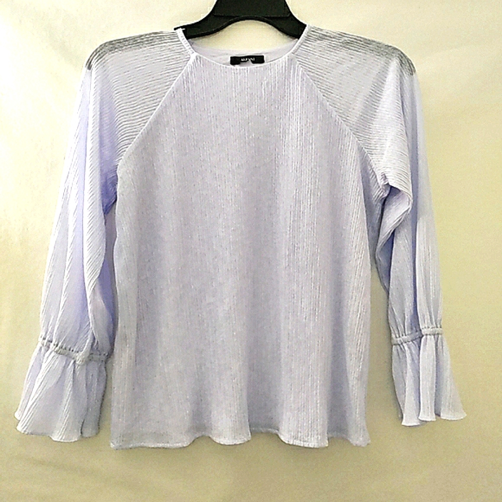 Alfani Top Stretch Bell Sleeves Scoop Neck Lined Textured Lt Purple Size Smal Pt